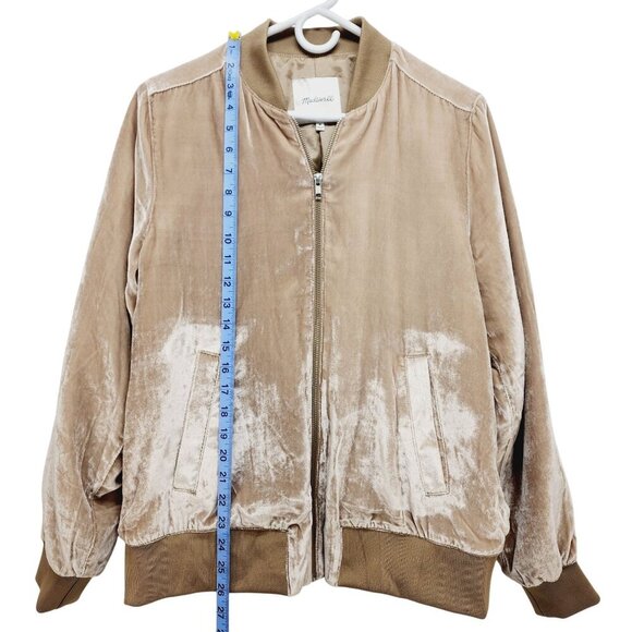 Madewell Women's Velvet Bomber Jacket Size Medium Viscose & Silk Blend Beige - Picture 4 of 13